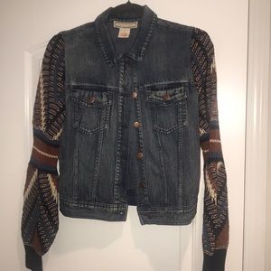 Flying tomato knit balloon sleeve denim jacket